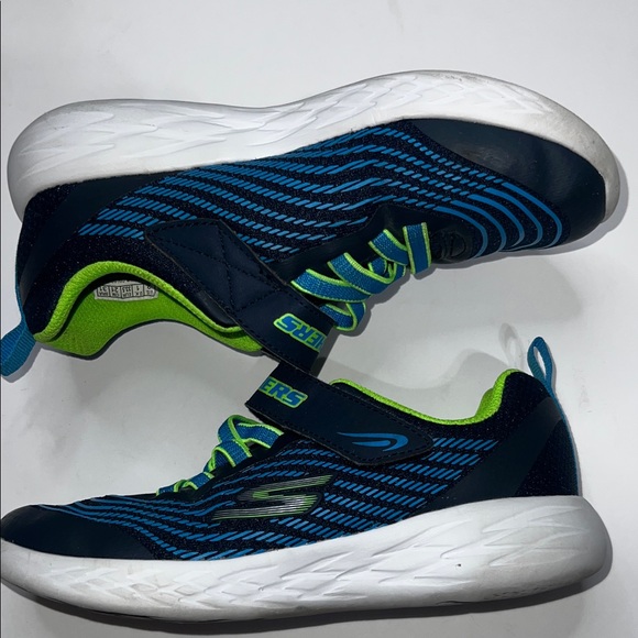 Skechers Blue and Neon Green Kids' Shoes - Picture 6 of 9
